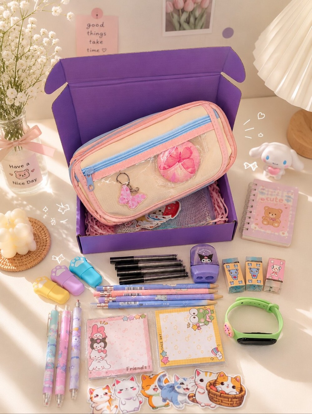 Kawaii school supplies, aesthetic stationery set, Sanirio Style Gift Box